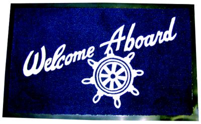 WELCOME ABOARD MAT-NAVY NAVY OLEFIN 18X27 W/LABELS