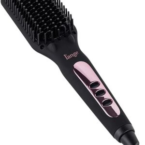 L’ANGE HAIR Le Vite Hair Straightener Brush | Heated Hair Straightening Ceramic Flat Iron for Smooth, Anti Frizz Hair | Dual-Voltage Electric | Hot Brush for Styling (Black)