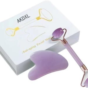 Facial Massage And Scraping Skin Care Tool And Neck Roller Set For Skin Care, Reducing Puffiness And Improving Facial Wrinkles (Purple)
