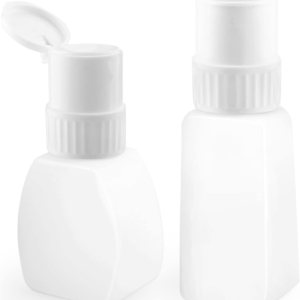 2Pcs Plastic Push Down Pump Bottle Refillable Nail Polish Remover Bottle Press Pumping Dispenser with Flip Cap for Nail Polish&Makeup Remover Liquid Alcohol – White