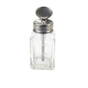 180ml Square Glass Press Pump Dispenser Bottle with Flip Top Cap,Refillable Push Down Dispenser Bottle Container for Alcohol Nail Polish Remover Makeup Remover Liquid