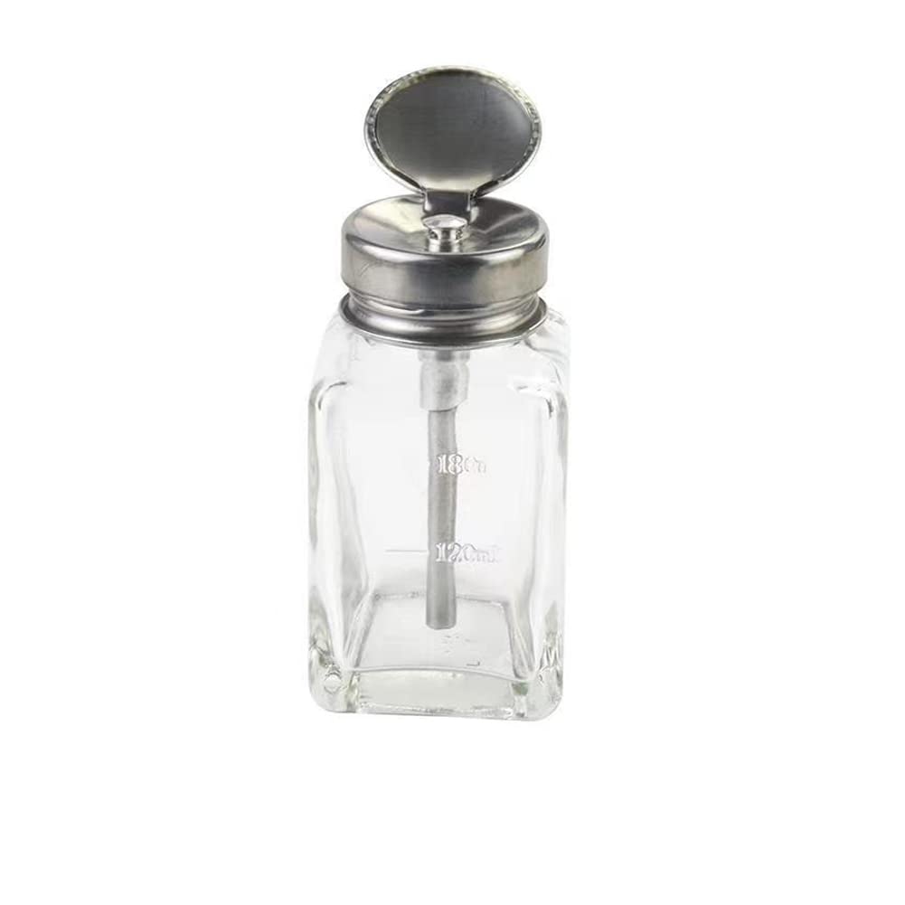 180ml Square Glass Press Pump Dispenser Bottle with Flip Top Cap,Refillable Push Down Dispenser Bottle Container for Alcohol Nail Polish Remover Makeup Remover Liquid 180ml Square Glass Press Pump Dispenser Bottle with Flip Top Cap,Refillable Push Down Dispenser Bottle Container for Alcohol Nail Polish Remover Makeup Remover Liquid