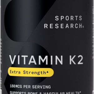 Sports Research Extra Strength Vitamin K2 as MK-7 180mcg with Coconut MCT Oil – 60 Veggie Softgels – Vegan Certified, Non-GMO Verified & Gluten-Free