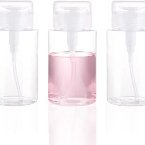 3 Pack Push Down Pump Dispenser Empty Push Top Bottles Containers for Nail Polish Makeup Remover Micellar Water Facial Toner 6.7oz/200ML