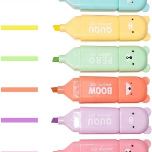 Leery Novelty Cute Mini Bear Highlighter Pens & Assorted Macaron Colors Chisel Tip Marker Pens for Writing Graffiti Stationery,Drawing Pens for Office,Writing & School Office Supplies(6 Pieces)