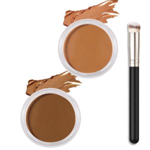 Kaely 2Pcs Cream Pot Concealer Full Coverage Set,Conceal Brighten Dark Circles,under Eye Color Correcting Concealer,Waterproof Foundation Palette with Brush,corrector de ojeras,Vegan Makeup,09+10