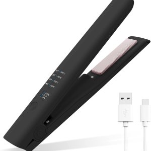 Cordless Hair Straightener, iTayga 2 in 1 Wireless Hair Straightener and Curler, Portable Travel Flat Iron with 5000mAh Battery, USB Rechargeable Suitable for Many Hairstyles, 4 Colors, Black