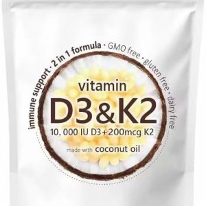 Vitamin D3 K2 Supplement Softgel,D310000 iu Plus K2 (MK-7) 200 mcg, 300 Virgin Coconut Oil Softgels| 2 in 1 Vitamins D & K Complex | Supports Calcium Absorption, Bone, Immune, & Heart Health 300Pcs