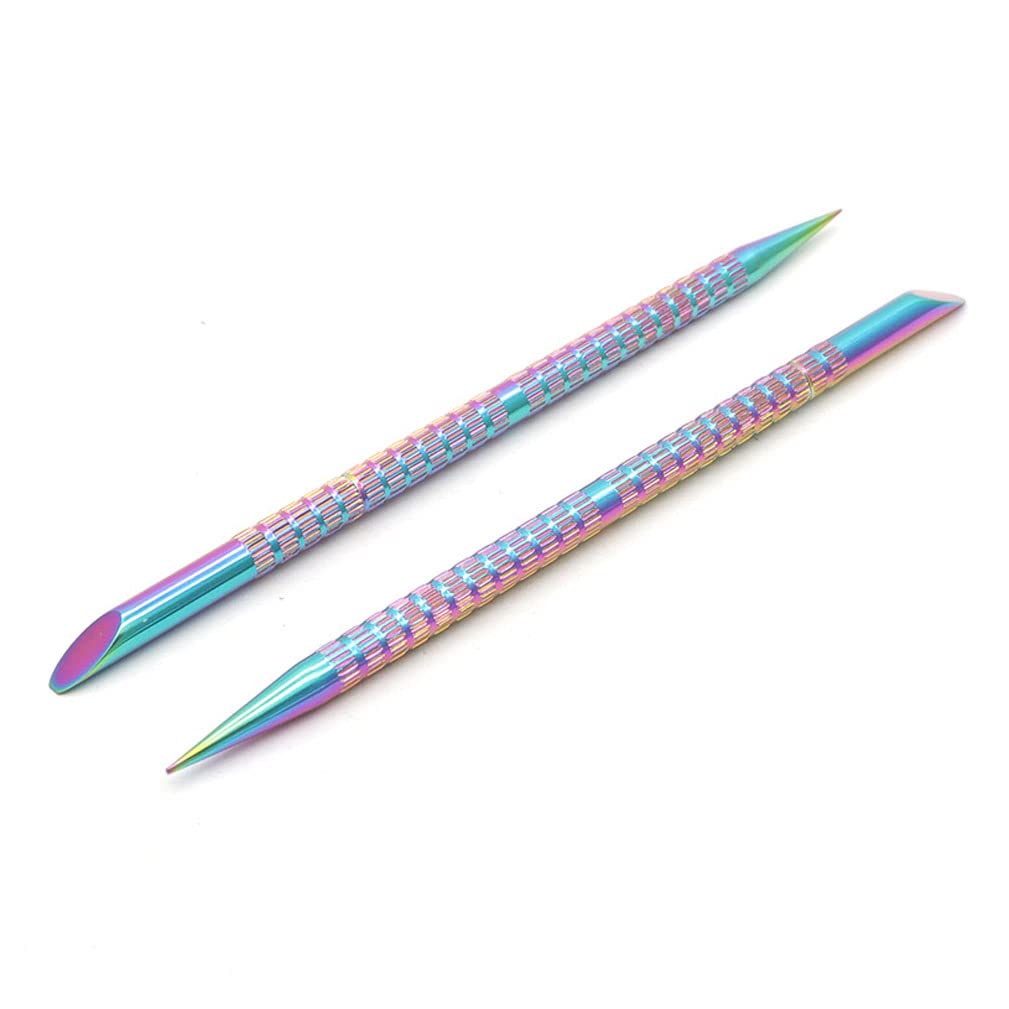 2 Pcs Holographic Stainless Steel Sticks Double Sided Nail Art and Cuticle Pusher Remover Manicure Pedicure Tool 2 Pcs Holographic Stainless Steel Sticks Double Sided Nail Art and Cuticle Pusher Remover Manicure Pedicure Tool