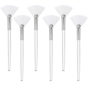 6 Pieces Fan Mask Brushes Soft Fan Facial Mask Applicator Tools Brush Makeup Brushes Cosmetic Tools with Handle for Peel Mask Makeup Women Girls (White Hair)