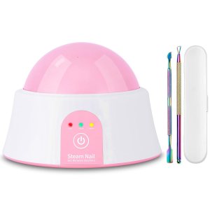 Upgraded Steam Gel Nail Polish Remover Manicure Nail Soaking Bowl with Color Cuticle Nail Pusher for Nail Gels Removal, No Harm to Nail Beds, Pink