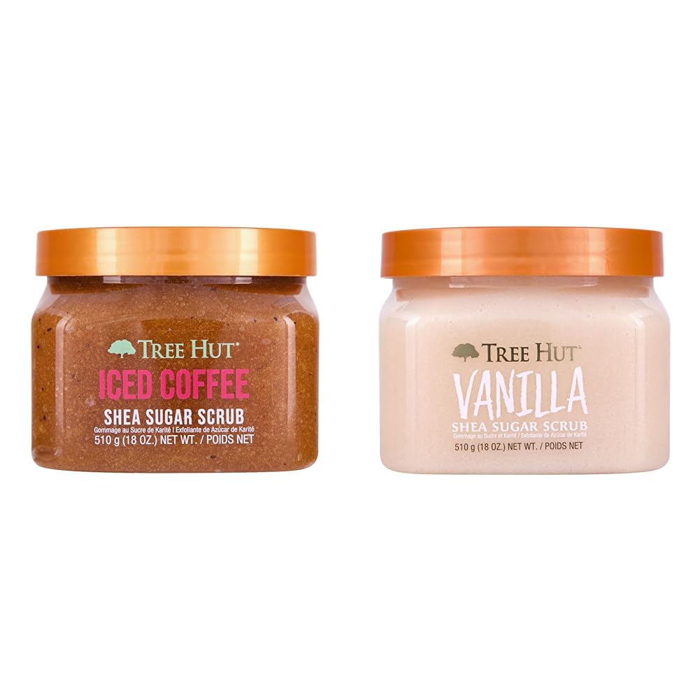 Tree Hut Iced Coffee & Vanilla Shea Sugar Body Scrubs, Both 18 oz Tree Hut Iced Coffee & Vanilla Shea Sugar Body Scrubs, Both 18 oz