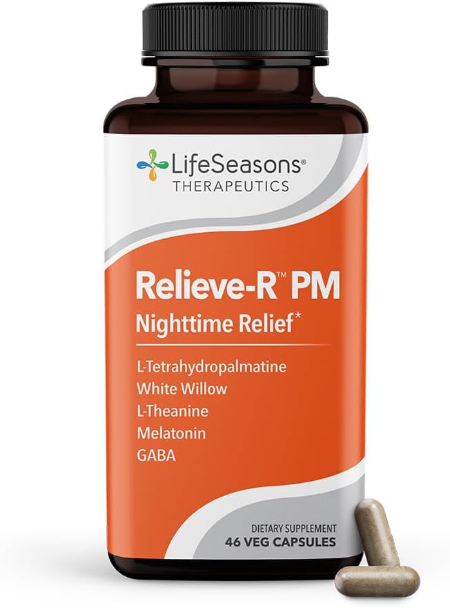LifeSeasons Relieve-R PM – Eases Nighttime Aches & Discomfort – Relaxes Muscles – Calms The Nervous System – Supports Natural Sleep Cycles & Non Habit Forming – 46 Capsules LifeSeasons Relieve-R PM – Eases Nighttime Aches & Discomfort – Relaxes Muscles – Calms The Nervous System – Supports Natural Sleep Cycles & Non Habit Forming – 46 Capsules