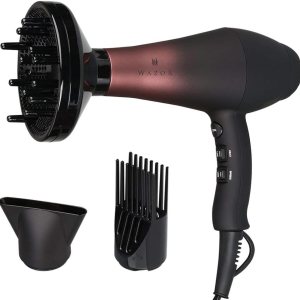 Wazor Professional Ionic Hair Dryer with Diffuser, Infrared Salon Grade Blow Dryer with Comb Attachment, 1875W Powerful Quiet Hair Blow Dryer, Tourmaline Ceramic Hairdryer with Nozzle, Black
