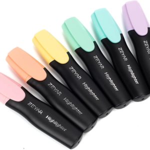 ZEYAR Aesthetic Highlighter Pen, Chisel Tip Marker Pen, AP Certified, Assorted Colors, Water Based, Quick Dry, Patented Product (6 Macaron Colors)