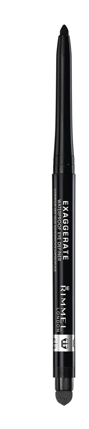 Rimmel London Exaggerate Waterproof Eye Definer Eyeliner, Highly Pigmented, Long-Wearing, Built-In Smudger, 262, Blackest Black, 0.01oz Rimmel London Exaggerate Waterproof Eye Definer Eyeliner, Highly Pigmented, Long-Wearing, Built-In Smudger, 262, Blackest Black, 0.01oz