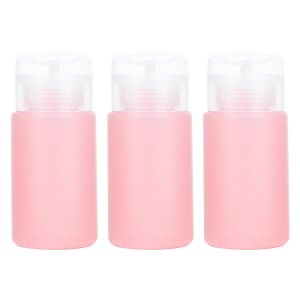 3 Pack Push Down Pump Dispenser Acetone Dispenser Alcohol Dispenser Push Down Pump Bottle Dispenser 4OZ/120ML Empty Pink Travel Bottle for Nail Polish Remover,Makeup Remover,Toner