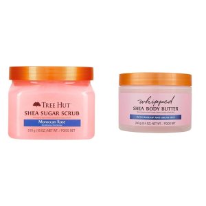 Tree Hut Shea Sugar Scrub Moroccan Rose, 18oz, Ultra Hydrating and Exfoliating Scrub & Moroccan Rose Whipped Shea Body Butter, 8.4oz, Lightweight, Long-lasting