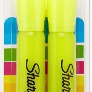 Sharpie 25162PP Accent Tank-Style Highlighter, Fluorescent Yellow, Blister of 2 Highlighters; Large Ink Supply, Versatile Chisel Tip, SmearGuard Ink Technology