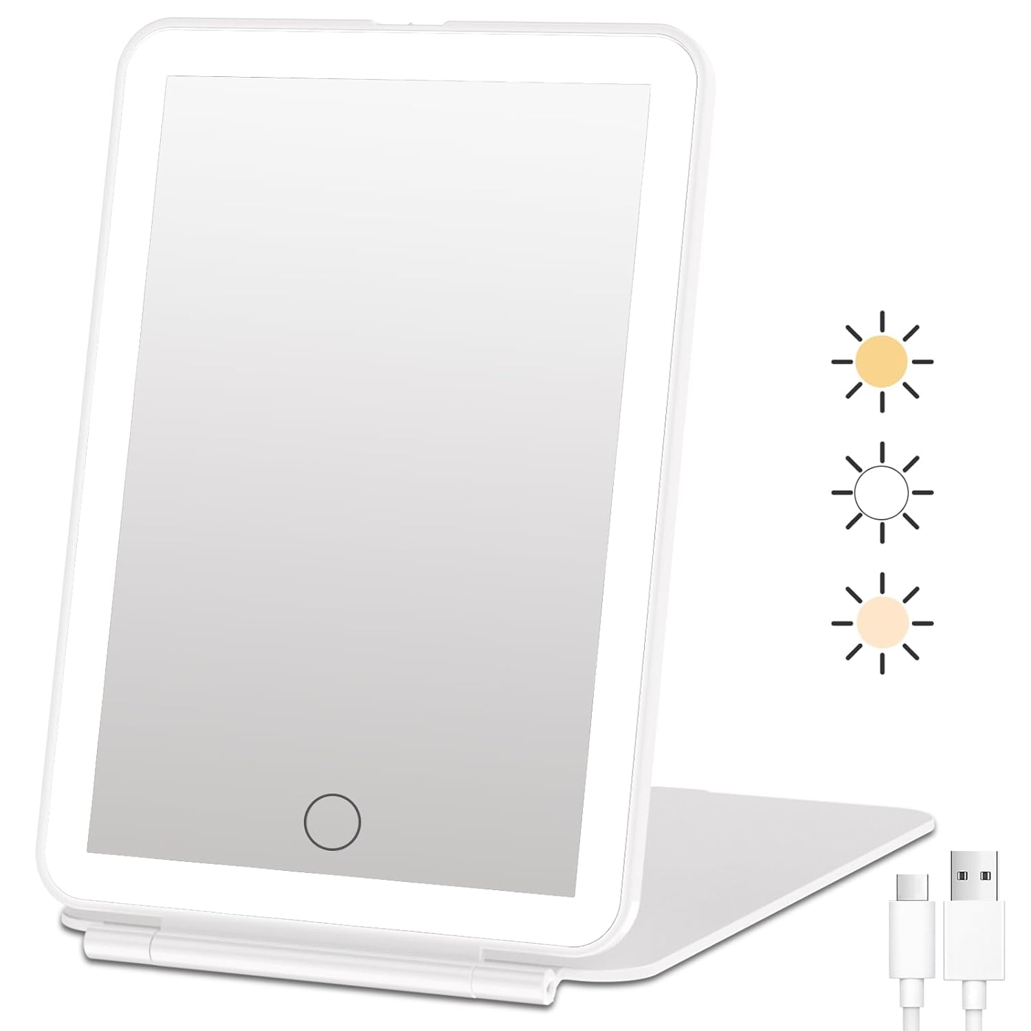 FUNTOUCH Rechargeable Travel Makeup Mirror with 72 Led Lights, Portable Lighted Beauty Mirror, 3 Color Lighting, Dimmable Touch Screen, Tabletop LED Folding Cosmetic Vanity Mirror FUNTOUCH Rechargeable Travel Makeup Mirror with 72 Led Lights, Portable Lighted Beauty Mirror, 3 Color Lighting, Dimmable Touch Screen, Tabletop LED Folding Cosmetic Vanity Mirror