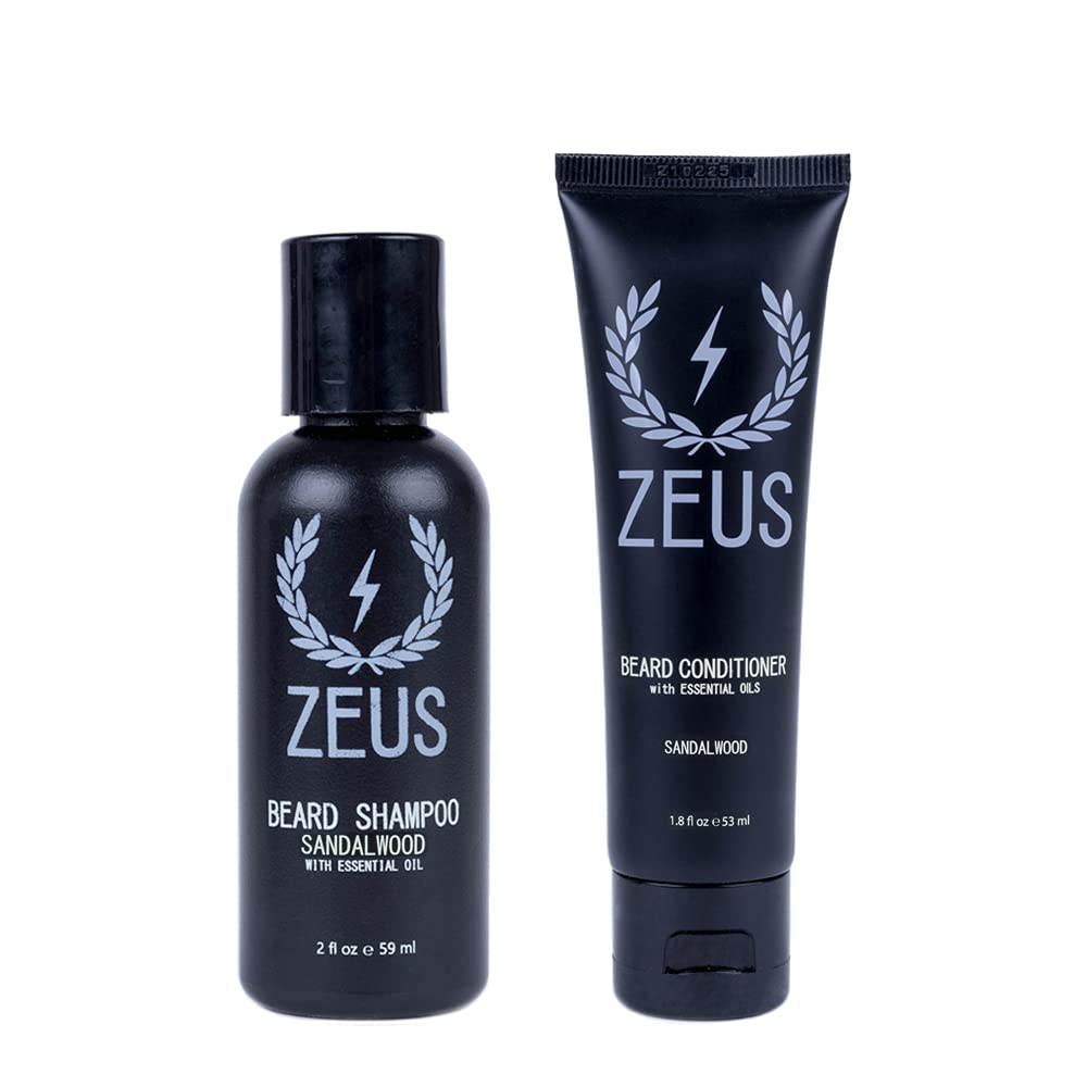 ZEUS Travel Size Beard Wash & Beard Conditioner Set for Men – Soften, Hydrates & Moisturizes – MADE IN USA (Sandalwood) ZEUS Travel Size Beard Wash & Beard Conditioner Set for Men – Soften, Hydrates & Moisturizes – MADE IN USA (Sandalwood)
