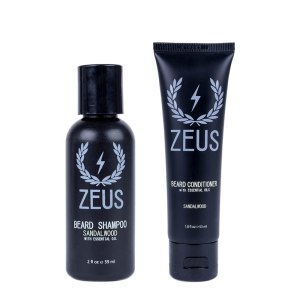 ZEUS Travel Size Beard Wash & Beard Conditioner Set for Men – Soften, Hydrates & Moisturizes – MADE IN USA (Sandalwood)