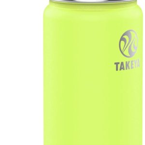 Takeya Actives Kids 18 oz Glow In The Dark Insulated Stainless Steel Water Bottle with Straw Lid, Lightning Green