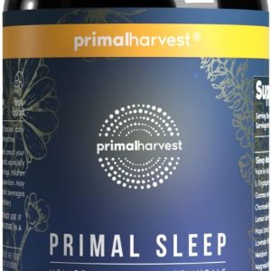 Primal Harvest Primal Sleep Support Supplement, 60 Capsules with Valerian Root, L-Tryptophan, GABA, Chamomile, and Melatonin 3mg