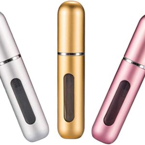 Portable Mini Refillable Perfume Empty Spray Bottle Atomizer Bottom Refill Pump Case for Traveling and Outgoing 3 Pcs Pack of 5ml (Sliver, Gold, Pink)