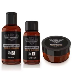 Shave Trio for Men Pre-Shave Oil, Shaving Cream, Post-Shave Lotion, Premium Beard Care Kit And Beard Grooming Set Perfect for Conditioning And Beard Care, Sandalwood