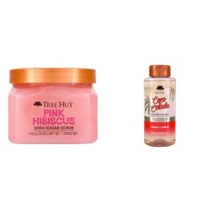 Tree Hut Pink Hibiscus Shea Sugar Exfoliating & Hydrating Body Scrub, 18 oz & Coco Colada Radiant & Refresh Foaming Gel Wash, 18 oz.