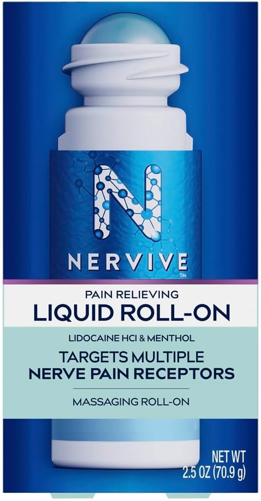 Nervive Nerve Care, Pain Relieving Roll On Liquid, Max Strength No-Mess Topical Pain Reliever with Lidocaine and Menthol for Toes, Feet, Fingers, Hands, Legs & Arms, 2.5oz Nervive Nerve Care, Pain Relieving Roll On Liquid, Max Strength No-Mess Topical Pain Reliever with Lidocaine and Menthol for Toes, Feet, Fingers, Hands, Legs & Arms, 2.5oz
