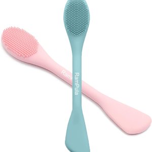 Facial Cleansing Brush, 2 in 1 Silicone Face Mask Brush & Face Scrubber, For Exfoliating, Massaging, Remove Blackheads, Makeup Skincare Removal, Applicator for Mud, Clay, Body Lotion, DIY Mask