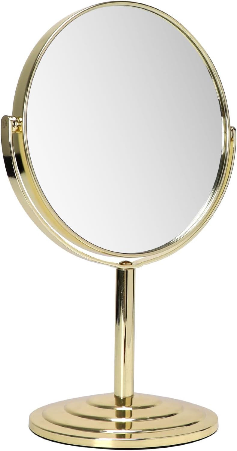1X 3X Magnifying Makeup Mirror Vanity Mirror for Tabletop Desk, Gold Standing Bathroom Cosmetic Mirror, Portable Double Sided Magnification Mirror 1X 3X Magnifying Makeup Mirror Vanity Mirror for Tabletop Desk, Gold Standing Bathroom Cosmetic Mirror, Portable Double Sided Magnification Mirror