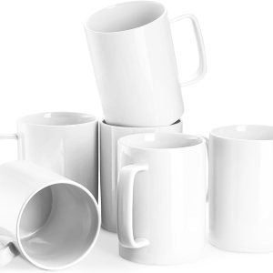 Coffee Mugs Set of 6, 18 Ounce Porcelain Mugs for Latte, Hot Tea, Cappuccino, Cocoa and Milk, Ceramic Coffee Cups with Large Handle – Dishwasher & Microwave Safe, White