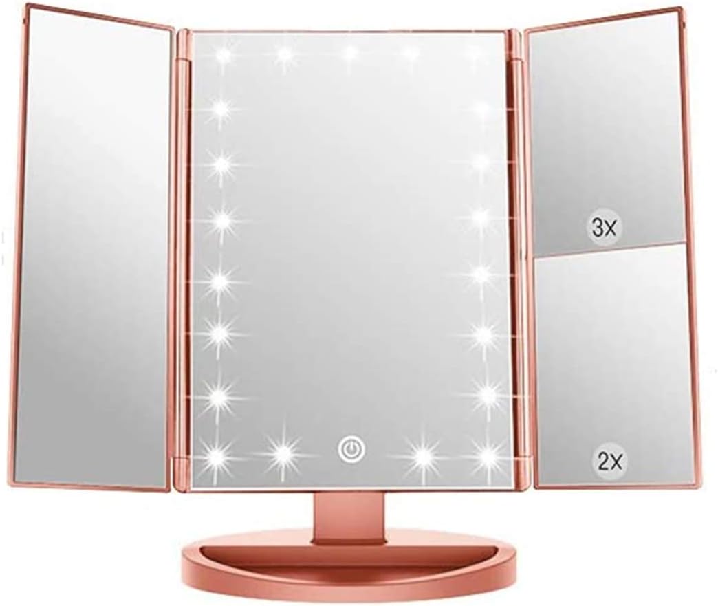 3 Folds Lighted Vanity Makeup Mirror,1X/2X/3X Magnification, 21 LED Light Bright Table Mirror with Touch Screen,180 Adjustable Rotation,Portable Travel Cosmetic Mirror 3 Folds Lighted Vanity Makeup Mirror,1X/2X/3X Magnification, 21 LED Light Bright Table Mirror with Touch Screen,180 Adjustable Rotation,Portable Travel Cosmetic Mirror