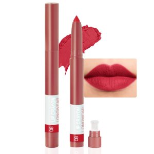 BINGBRUSH Crayon Matte Longwear Lipstick Pack Set,Moisture Smooth Lipliner With Built-in Sharpener Ultimate Lip Crayon for Makeup- Waterproof Velvet Lipgloss Lip Stain (08#Blue Red)