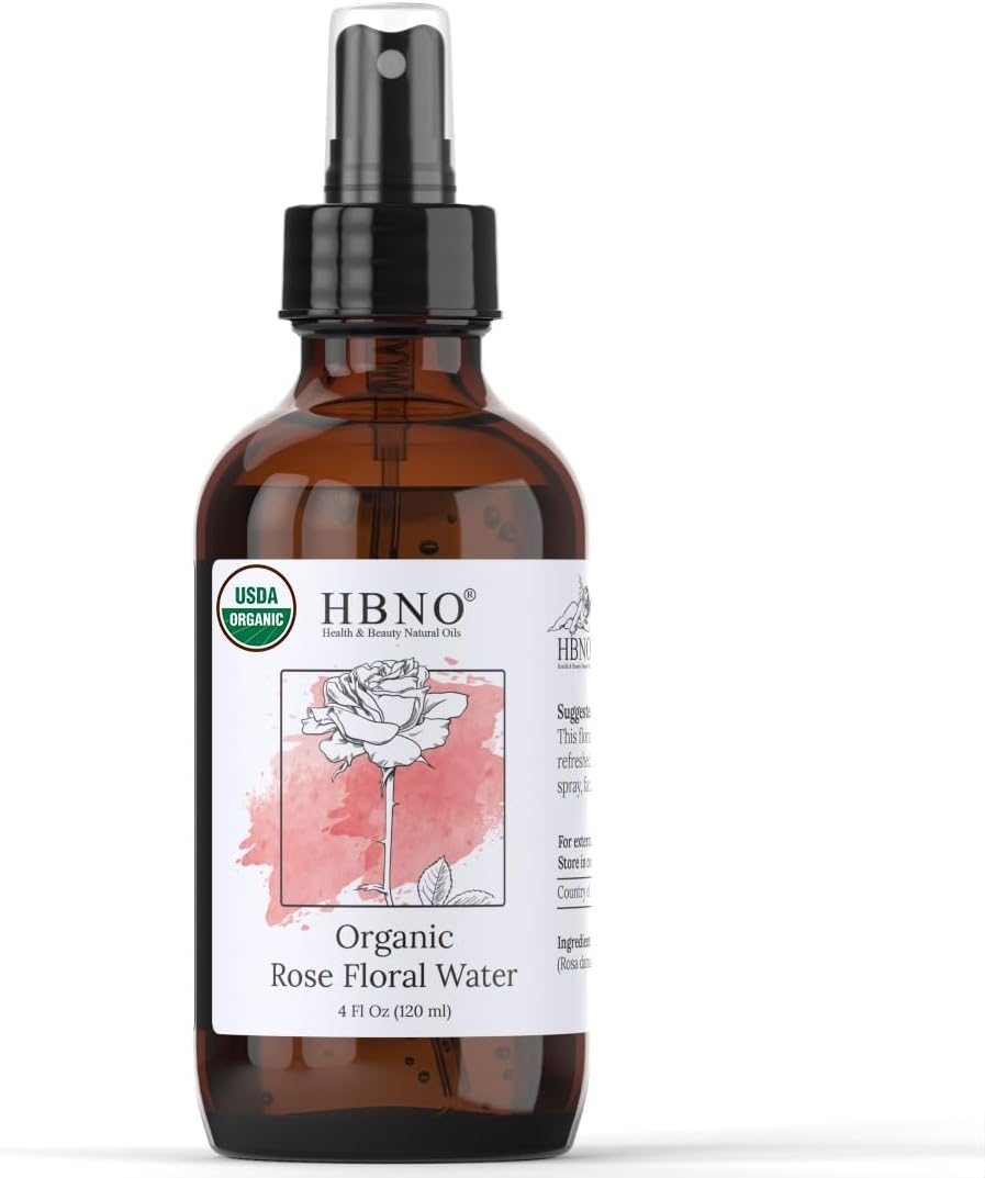 HBNO® California Bottled Organic Rose Water for Face 4 fl oz (120ml) – USDA Certified Organic Rose Water Spray for Face – Pure Rose Water for Hair – Rosewater Face Mist, Rose Water Spray for Cleansing HBNO® California Bottled Organic Rose Water for Face 4 fl oz (120ml) – USDA Certified Organic Rose Water Spray for Face – Pure Rose Water for Hair – Rosewater Face Mist, Rose Water Spray for Cleansing