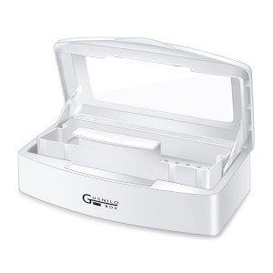 Gusnilo Sanitizing Tray – Disinfectant Container Nail Tool Sterilizer Box Plastic Sanitizing Box for Nail Tools, Hair Salon,Spa (Clear Lid, white)
