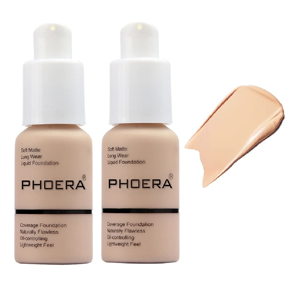 2 Pack PHOERA Foundation,Matte Oil Control Concealer Foundation Cream,PHOERA Long Lasting Waterproof Matte Liquid Foundation for Women Girls (102 Nude) 2 Pack PHOERA Foundation,Matte Oil Control Concealer Foundation Cream,PHOERA Long Lasting Waterproof Matte Liquid Foundation for Women Girls (102 Nude)