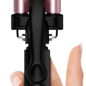 Mini Hair Crimper Hair Waver 3 Temperature Adjustable, 3 Barrel Curling Iron for Short Hair, Hair Crimper for Women Beach Waves, Crimper Hair Tool 1/2 Inch Travel Size, Dual Voltage, Pouch Bag