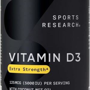 Sports Research Vitamin D3 5000 IU with Coconut MCT Oil – High Potency Vitamin D Supplement for Immune & Bone Support – Non-GMO Verified, Gluten & Soy Free – 125mcg, 30 Liquid Softgels