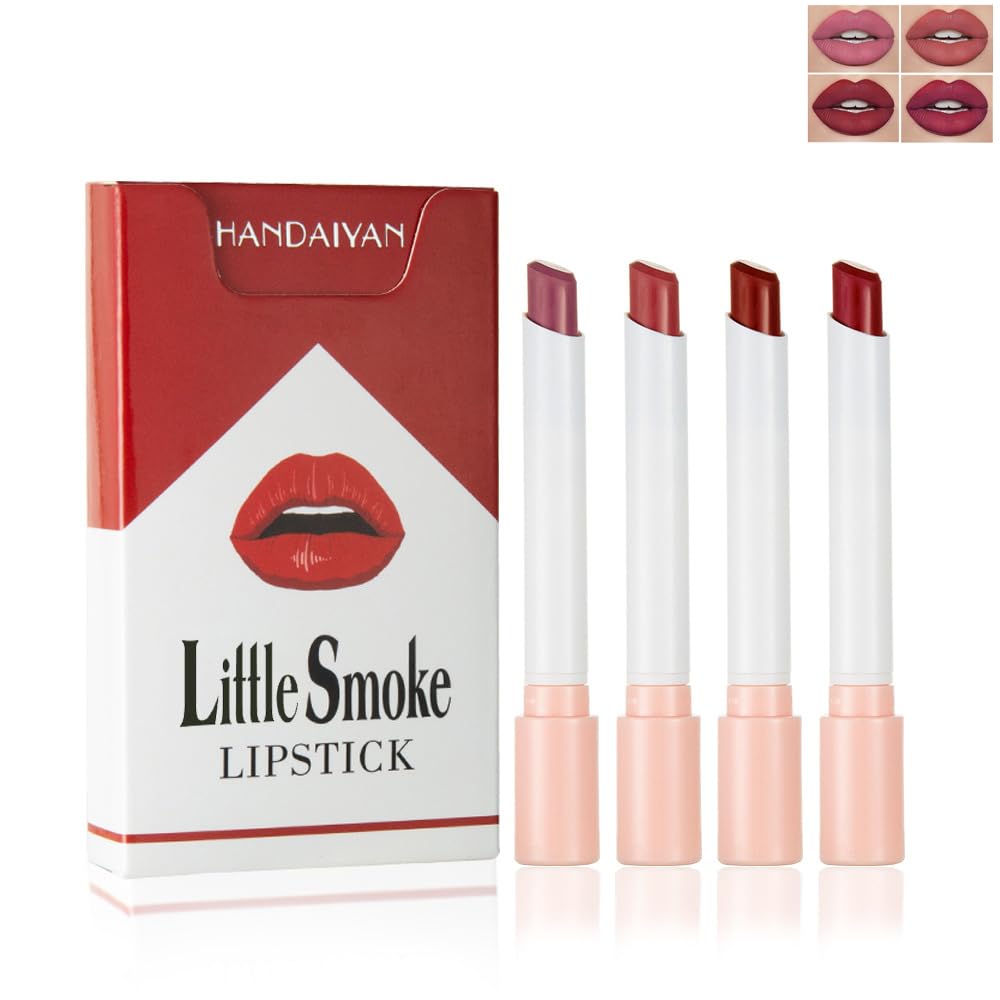 4Pcs Cigarette Case Lipstick Long-Lasting Non-Sticky Matte Nude Lipstick Set Lightweight Mini Velvety Lip Gloss Little Smoke Tube Style Lip Tint Festivals Gift (A) 4Pcs Cigarette Case Lipstick Long-Lasting Non-Sticky Matte Nude Lipstick Set Lightweight Mini Velvety Lip Gloss Little Smoke Tube Style Lip Tint Festivals Gift (A)