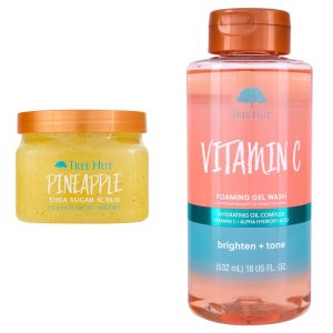 Tree Hut Pineapple Shea Sugar Body Scrub, 18 oz & Vitamin C Foaming Gel Wash, 18 oz. Bundle