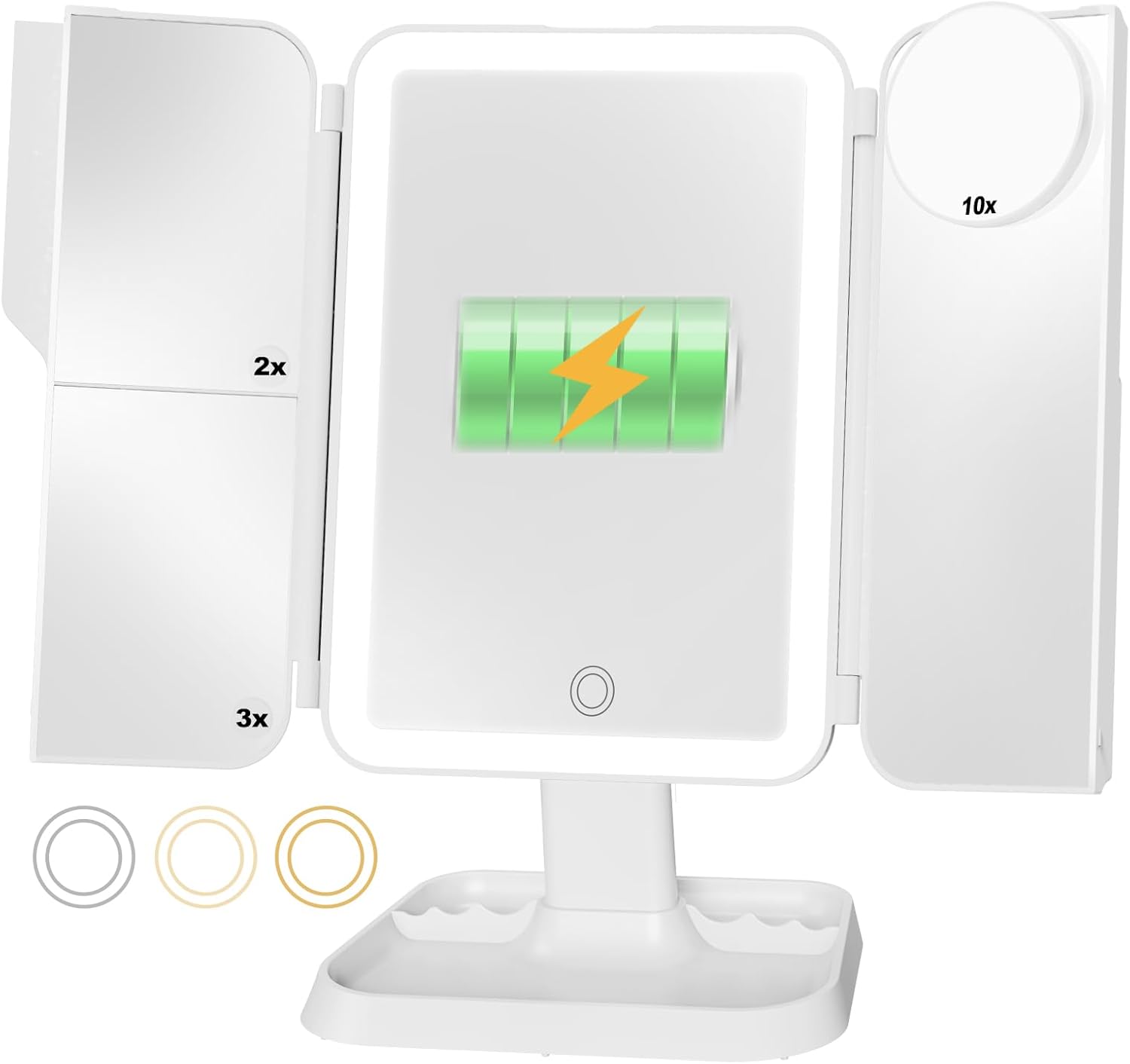Rechargeable Tri-fold Makeup Mirror with Lights Lighted Makeup Mirror with 1X/2X/3X/10X Magnification Portable LED Travel Vanity Mirror with 3 Light Modes and Adjustable Brightness, Touch Control Rechargeable Tri-fold Makeup Mirror with Lights Lighted Makeup Mirror with 1X/2X/3X/10X Magnification Portable LED Travel Vanity Mirror with 3 Light Modes and Adjustable Brightness, Touch Control