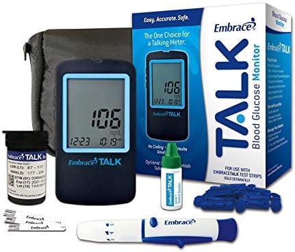 Embrace Diabetes Testing Kit Includes 1 Embrace Talk Meter 50 Embrace Talk Test Strips 50 Embrace 30g Lancets 1 Embrace Lancing Device 1 Control Solution and Carrying Case Embrace Diabetes Testing Kit Includes 1 Embrace Talk Meter 50 Embrace Talk Test Strips 50 Embrace 30g Lancets 1 Embrace Lancing Device 1 Control Solution and Carrying Case