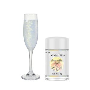 SkyVue Edible Glitter Shimmer for Drinks -5g Edible Luster Dust Rainbow Coloring for DIY Wine Cocktails Champagne Beverages Food Grade Metallic Powder for Cake,Iridescent Gold
