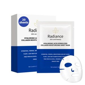 RADIANCE 20 COUNT Hyaluronic Acid Collagen Essence Sheet Mask, Facial Mask with Hydration Anti Aging brightening, moisturizing, Cleansing, firming and soothing effect for All Skin Types