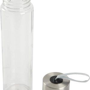 Clear Water Bottle with Lid and Strap, 18 oz, Plastic with Stainless Steel Cap – 2pack