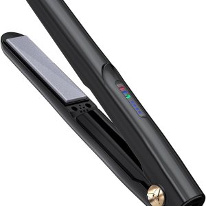 Cordless Hair Straightener and Curler 2 in 1 Ceramic Flat Iron Mini Wireless Portable Travel Hot Tools Straight Curl for Women Men USB Rechargeable with Pouch (Black)